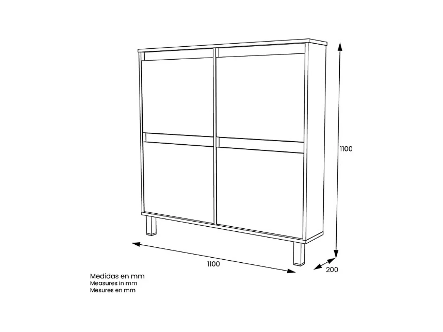 Zapatero de Melamina Roble/Blanco – 4 Puertas Abatibles | Gran Capacidad | 110 x 110 x 20 cm