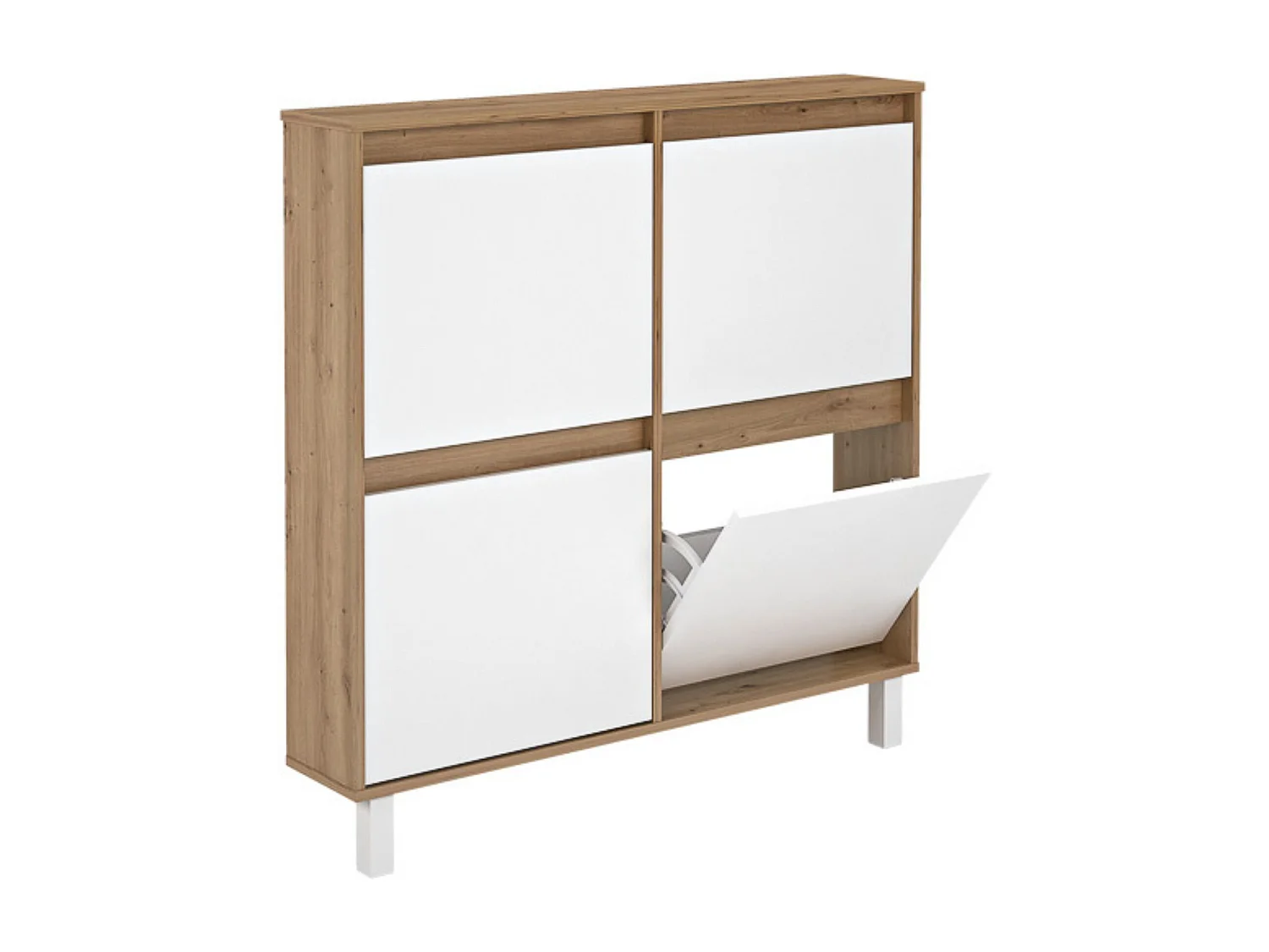 Zapatero de Melamina Roble/Blanco – 4 Puertas Abatibles | Gran Capacidad | 110 x 110 x 20 cm