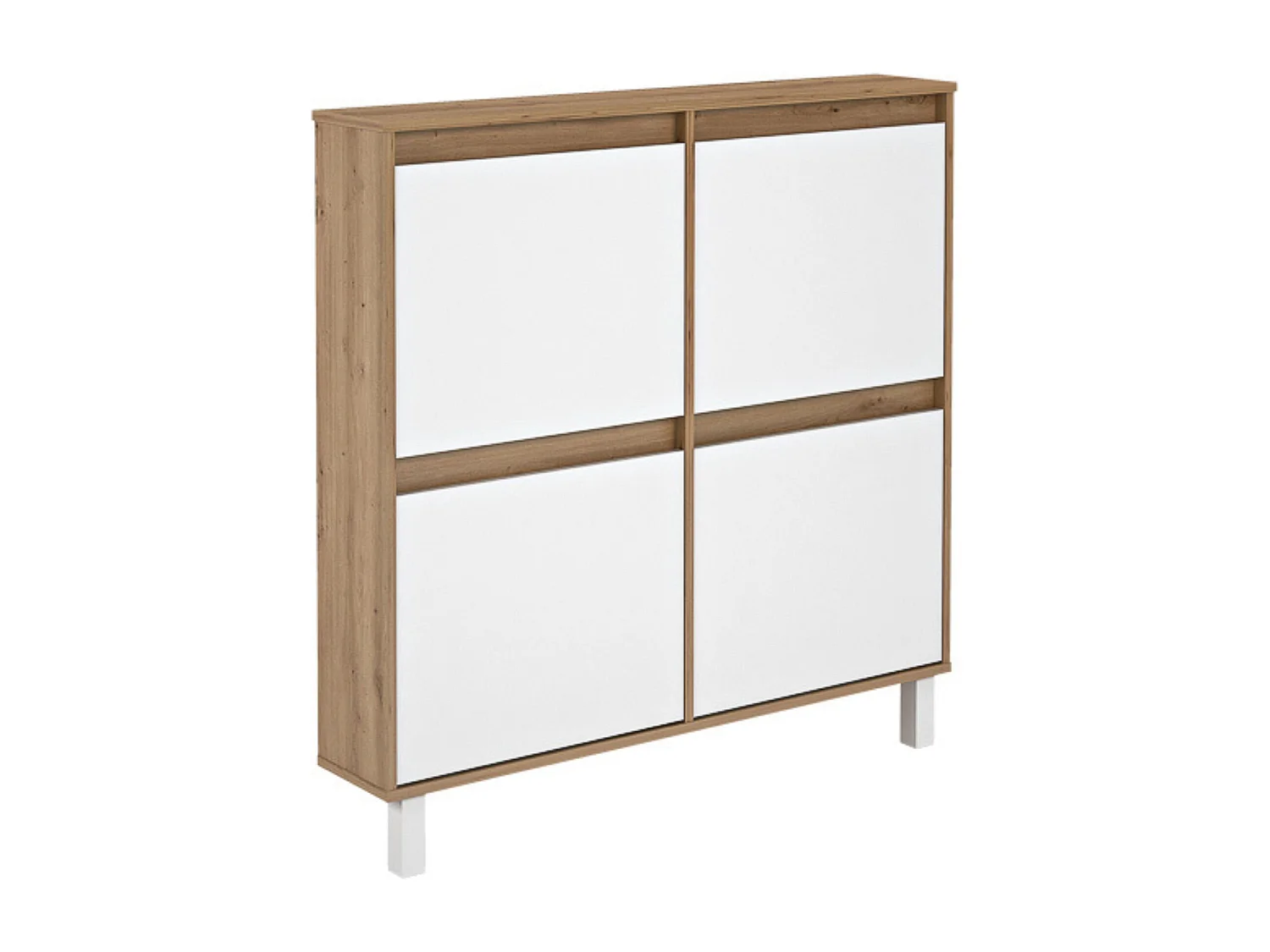Zapatero de Melamina Roble/Blanco – 4 Puertas Abatibles | Gran Capacidad | 110 x 110 x 20 cm
