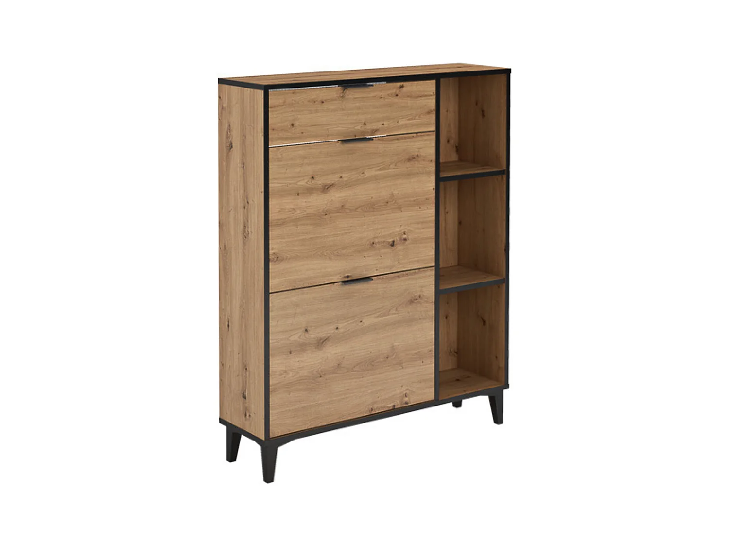 Mueble Zapatero de Entrada – 2 Puertas y 1 Cajón | Color Roble/Pizarra | 110 x 90 x 24,5 cm