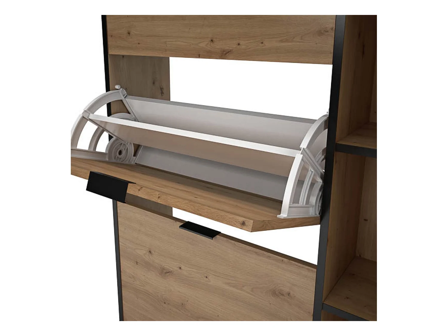 Mueble Zapatero de Entrada – 2 Puertas y 1 Cajón | Color Roble/Pizarra | 110 x 90 x 24,5 cm