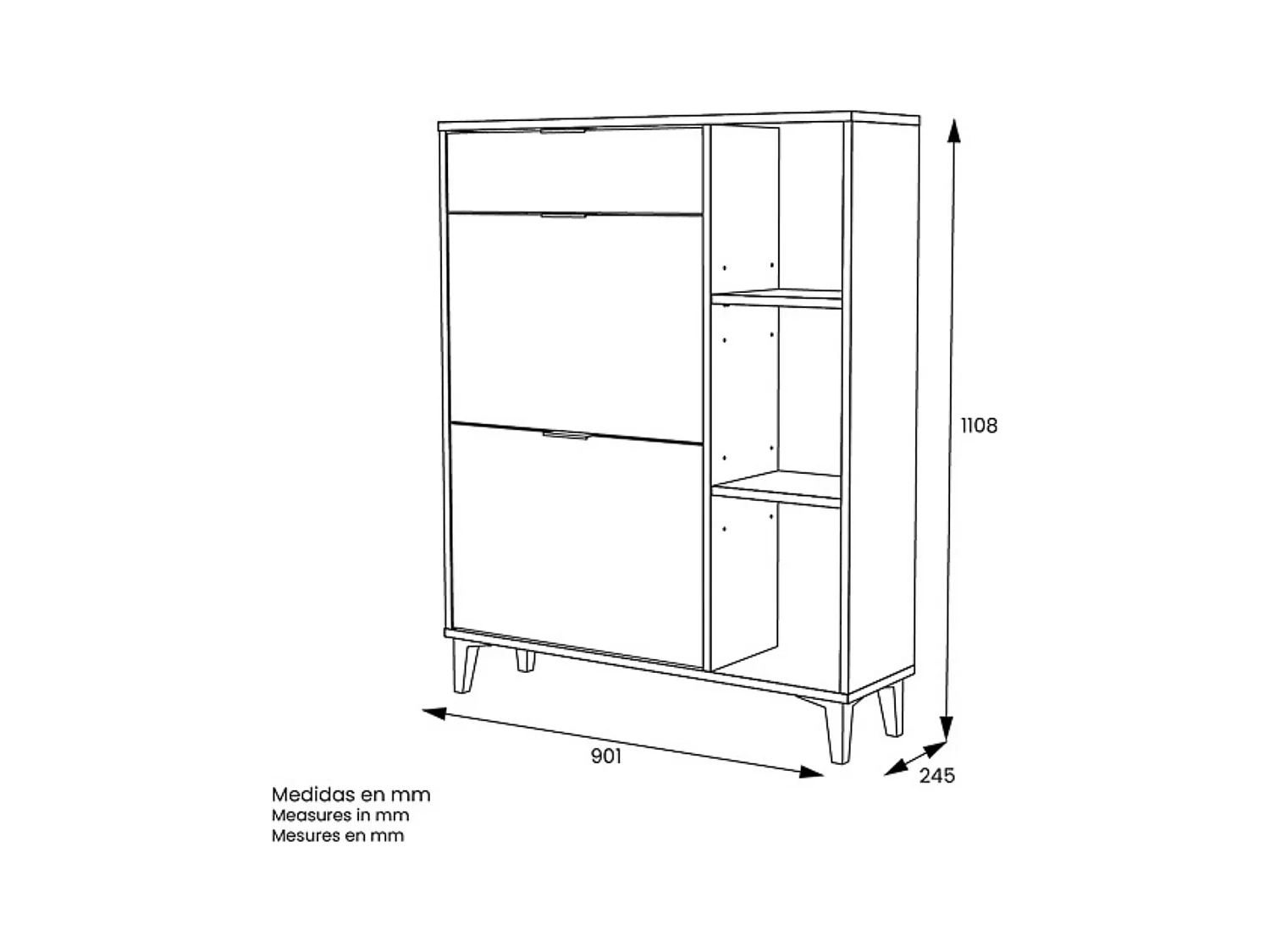 Mueble Zapatero de Entrada – 2 Puertas y 1 Cajón | Color Roble/Pizarra | 110 x 90 x 24,5 cm