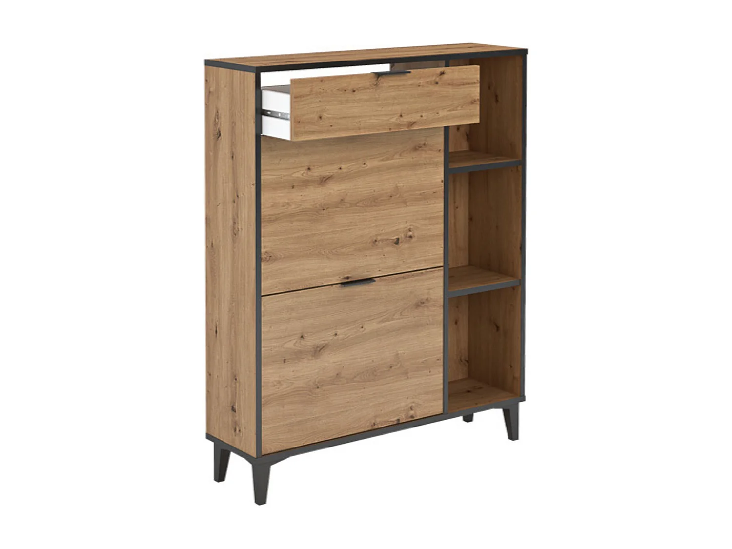 Mueble Zapatero de Entrada – 2 Puertas y 1 Cajón | Color Roble/Pizarra | 110 x 90 x 24,5 cm