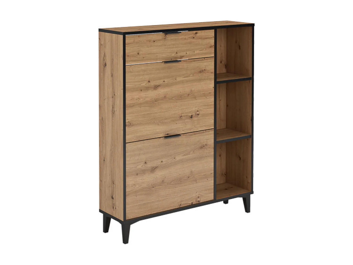 Mueble Zapatero de Entrada – 2 Puertas y 1 Cajón | Color Roble/Pizarra | 110 x 90 x 24,5 cm