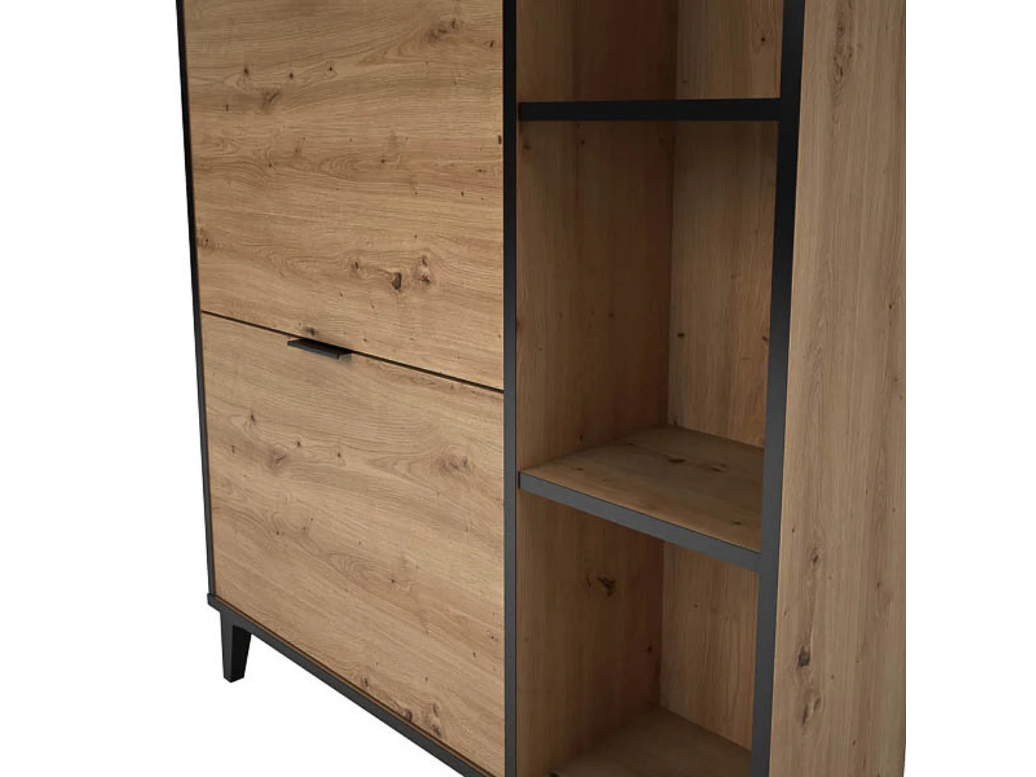 Mueble Zapatero de Entrada – 2 Puertas y 1 Cajón | Color Roble/Pizarra | 110 x 90 x 24,5 cm