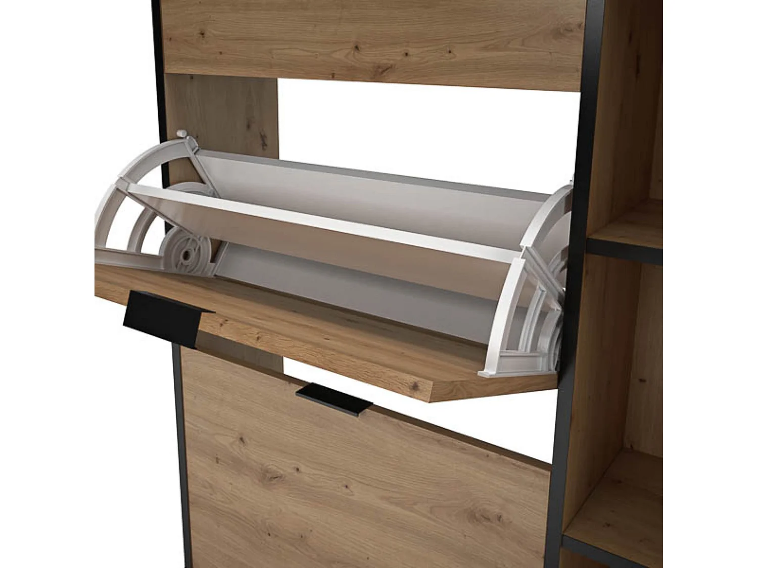 Mueble Zapatero de Entrada – 2 Puertas y 1 Cajón | Color Roble/Pizarra | 110 x 90 x 24,5 cm