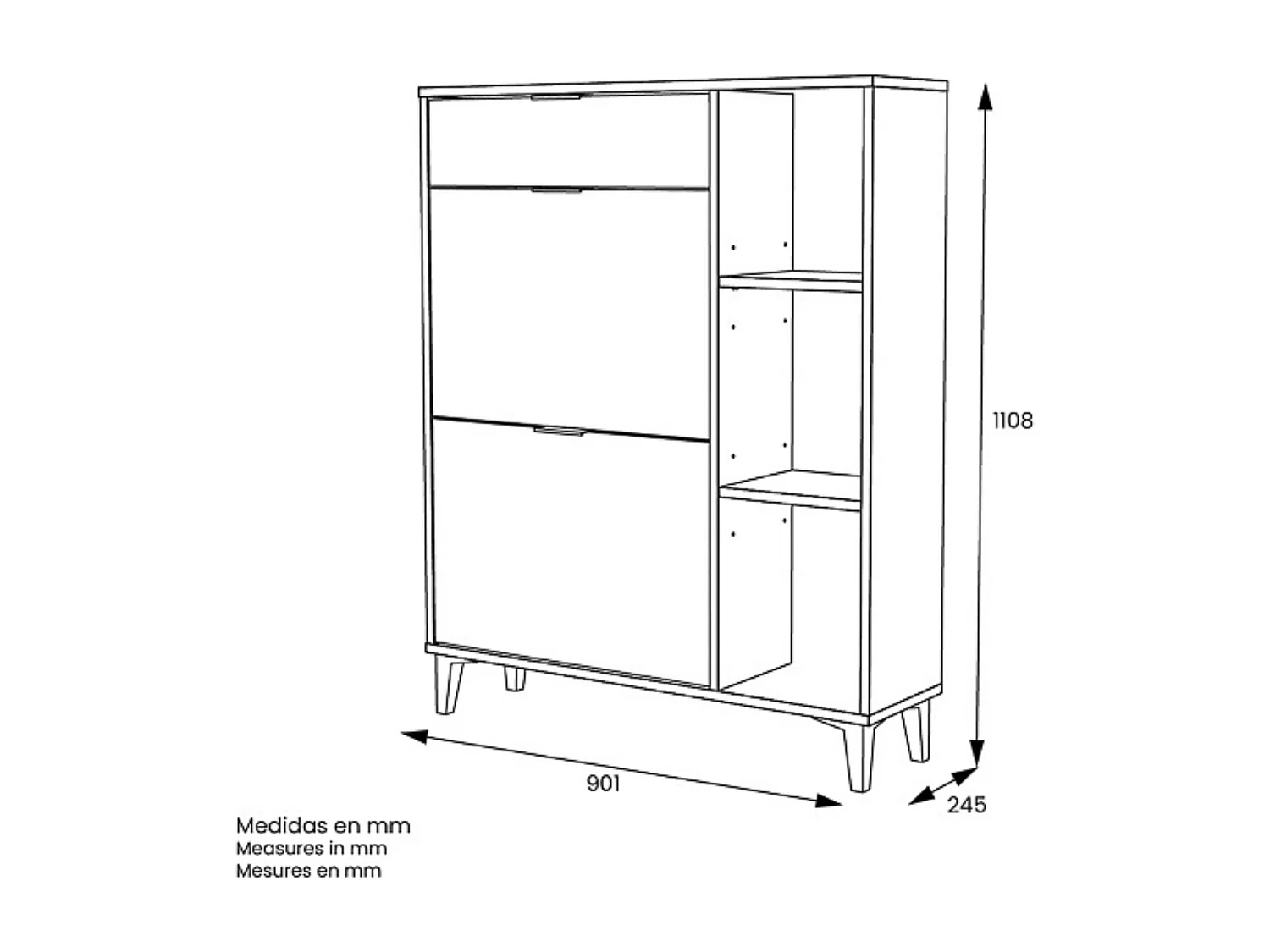 Mueble Zapatero de Entrada – 2 Puertas y 1 Cajón | Color Roble/Pizarra | 110 x 90 x 24,5 cm