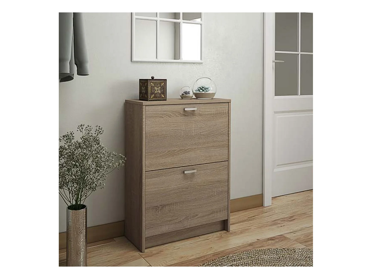 Zapatero Recibidor Roble – Mueble Auxiliar Estrecho con 2 Puertas | Capacidad 12 Pares | 81,6 x 60 x 25 cm