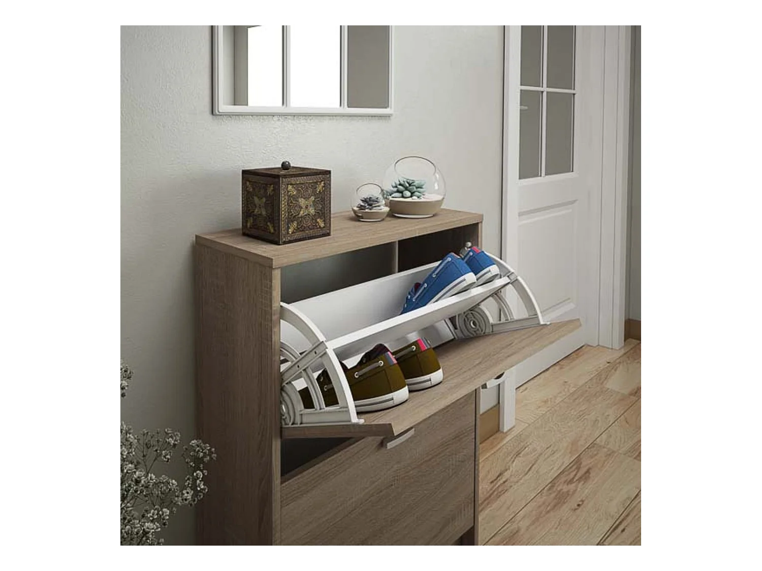 Zapatero Recibidor Roble – Mueble Auxiliar Estrecho con 2 Puertas | Capacidad 12 Pares | 81,6 x 60 x 25 cm