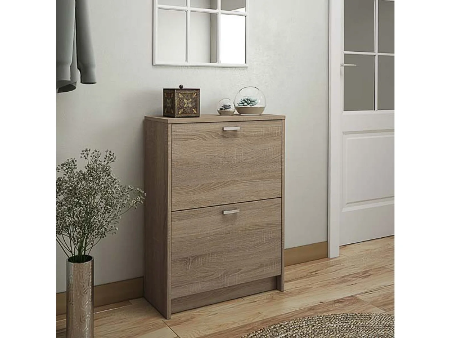 Zapatero Recibidor Roble – Mueble Auxiliar Estrecho con 2 Puertas | Capacidad 12 Pares | 81,6 x 60 x 25 cm