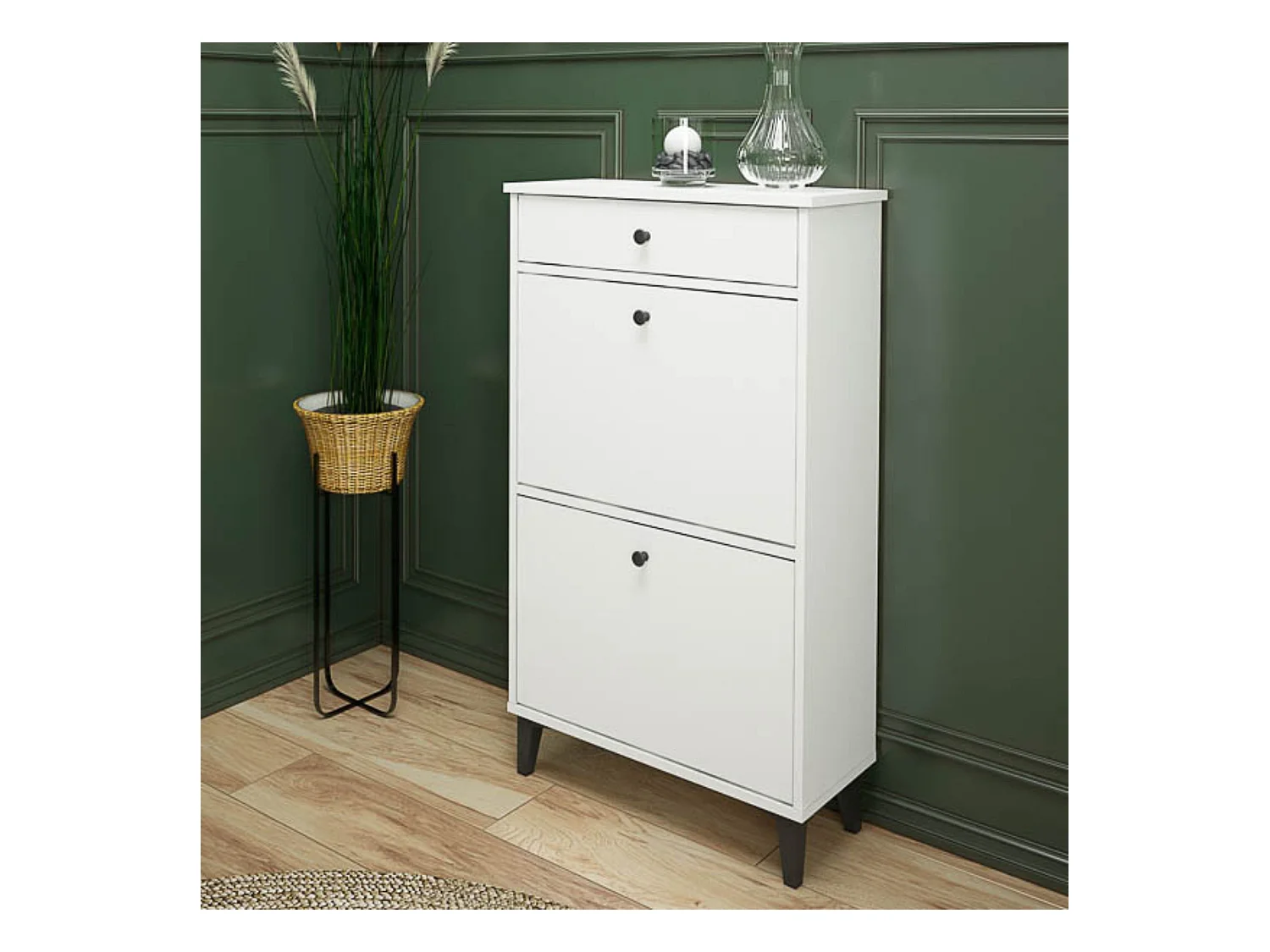 Mueble Zapatero Blanco con 2 Puertas y 1 Cajón | 61,1 x 110 x 25 cm