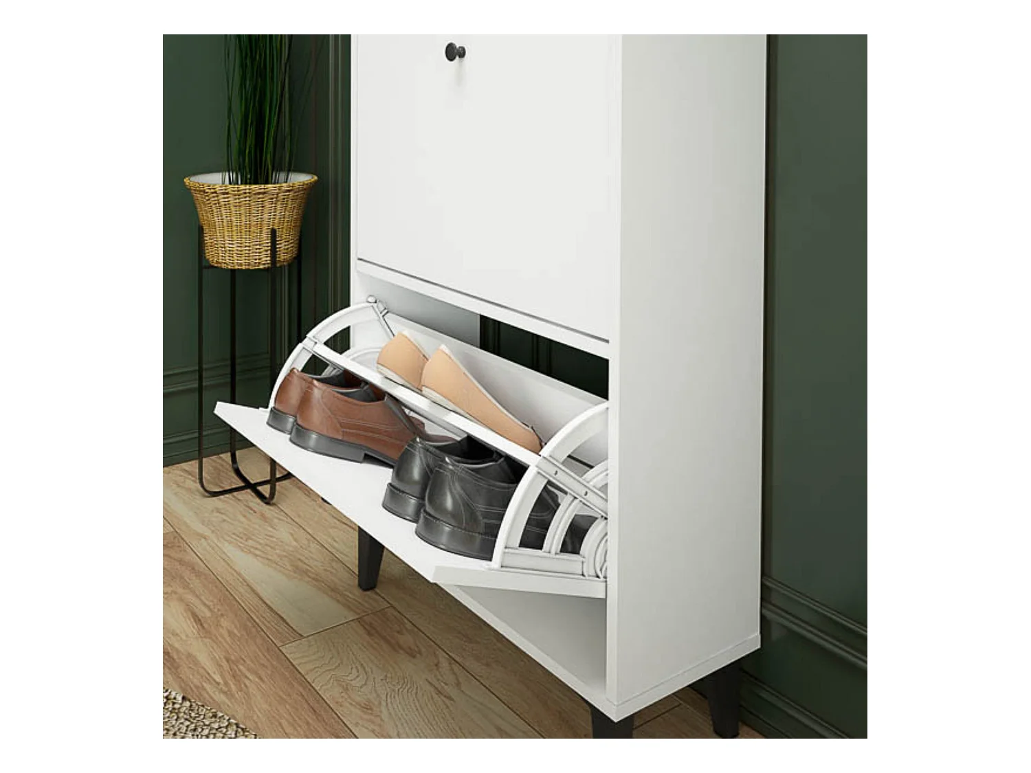 Mueble Zapatero Blanco con 2 Puertas y 1 Cajón | 61,1 x 110 x 25 cm