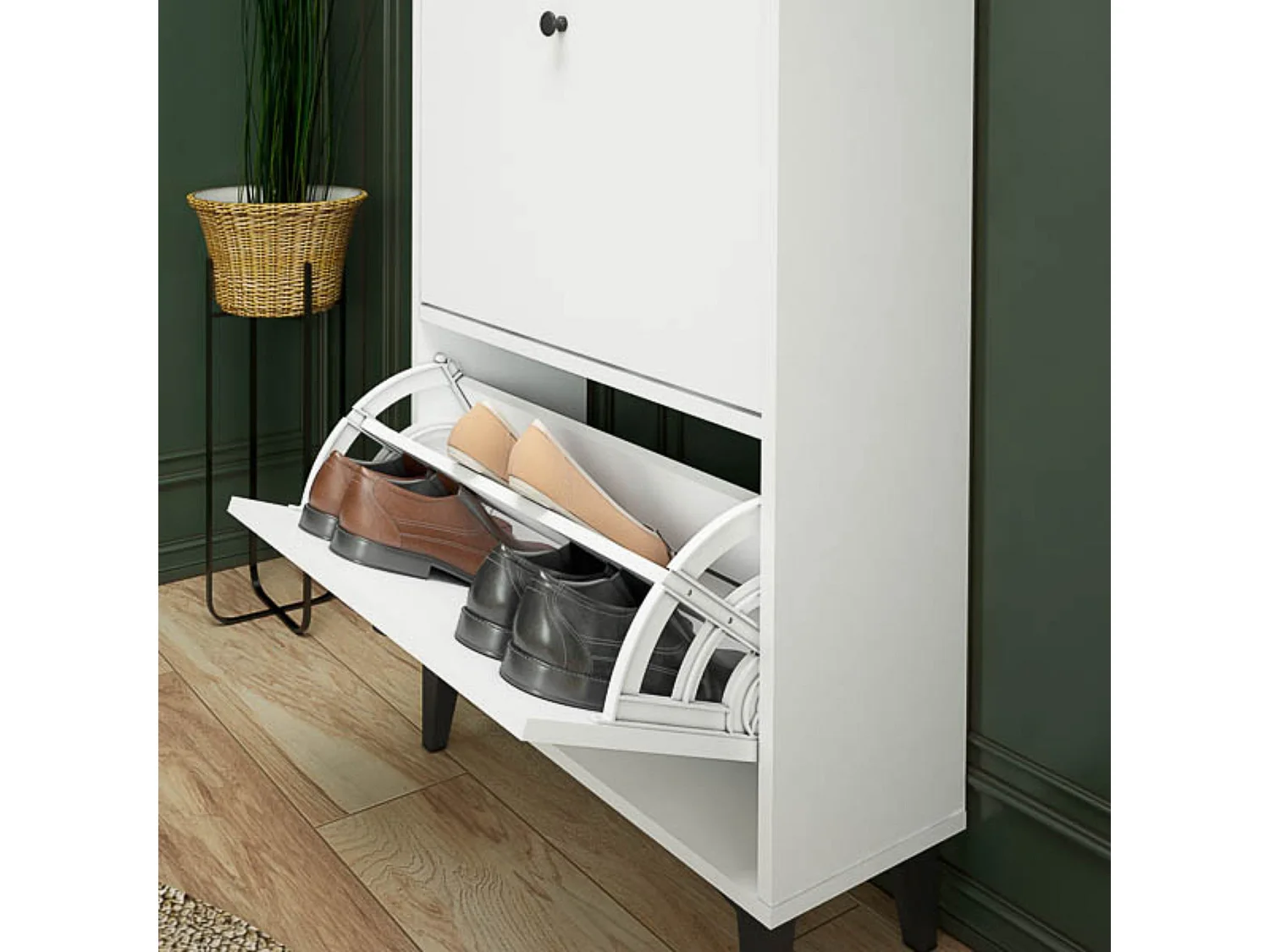 Mueble Zapatero Blanco con 2 Puertas y 1 Cajón | 61,1 x 110 x 25 cm