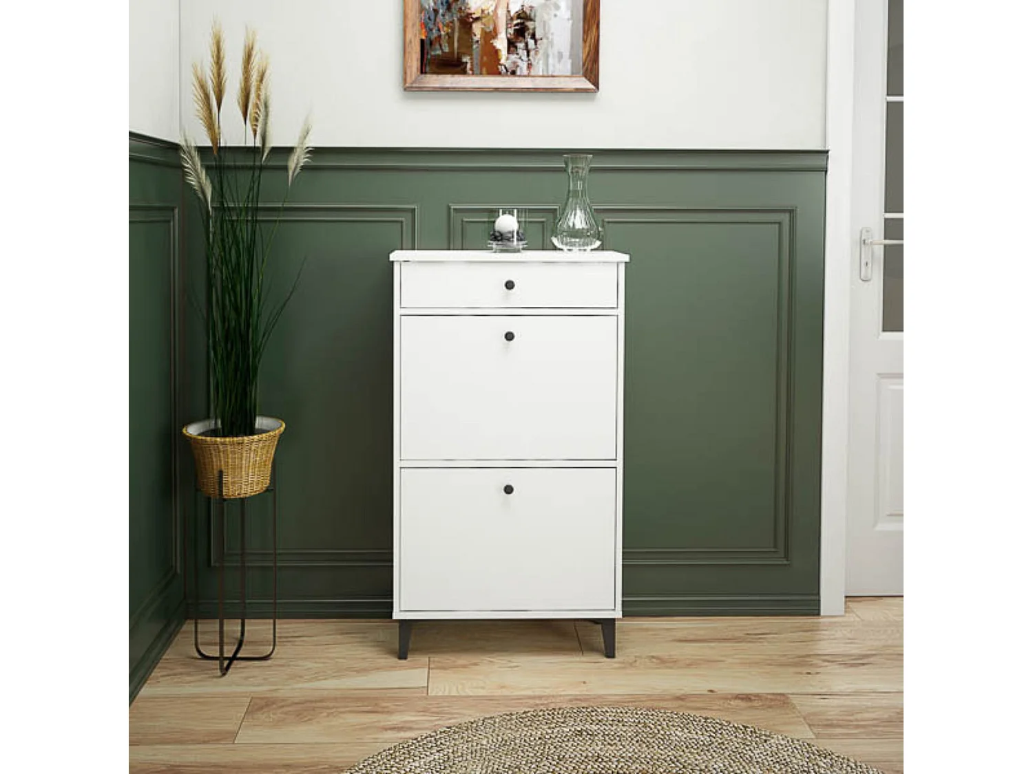 Mueble Zapatero Blanco con 2 Puertas y 1 Cajón | 61,1 x 110 x 25 cm