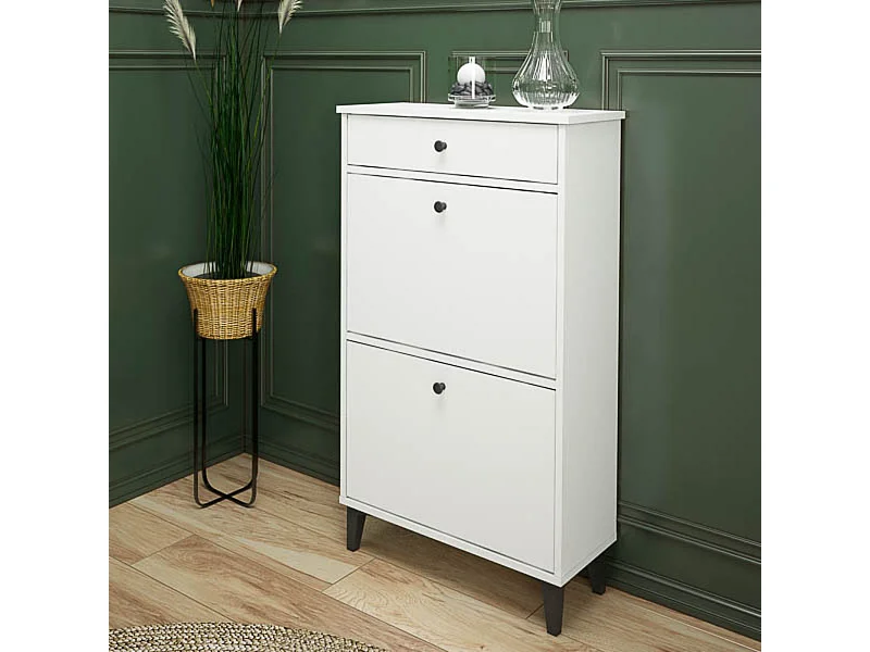 Mueble Zapatero Blanco con 2 Puertas y 1 Cajón | 61,1 x 110 x 25 cm