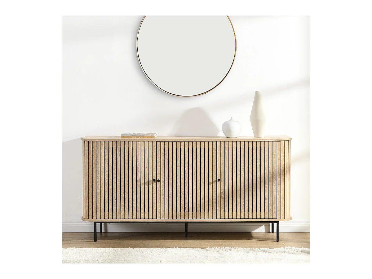 Buffet 3 portes rainurées couleur chêne L160xH78 cm - Solna