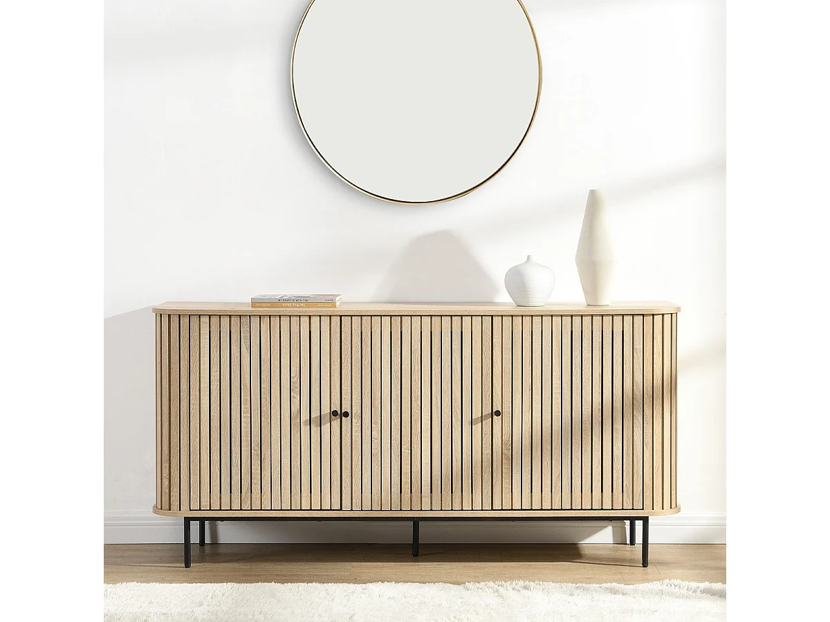 Buffet 3 portes rainurées couleur chêne L160xH78 cm - Solna