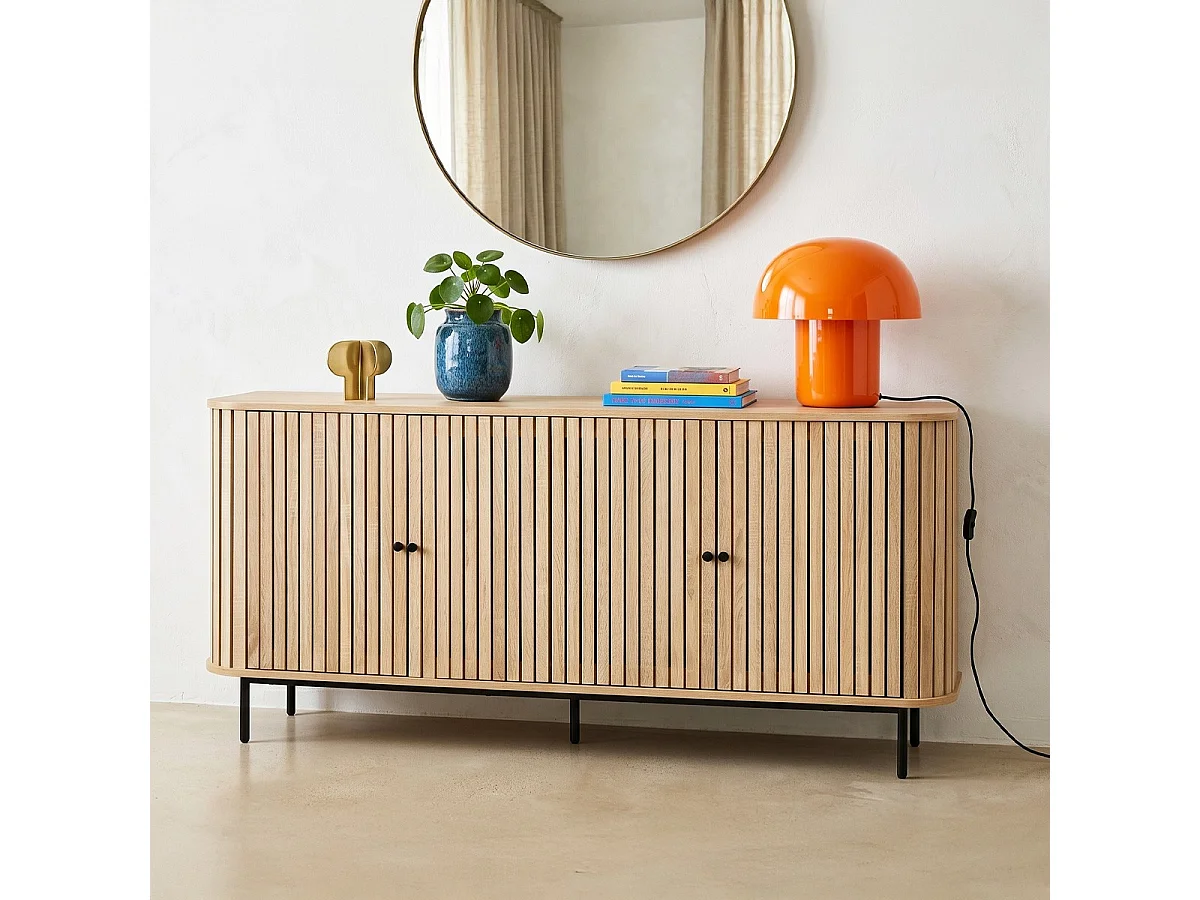 Buffet 3 portes rainurées couleur chêne L160xH78 cm - Solna