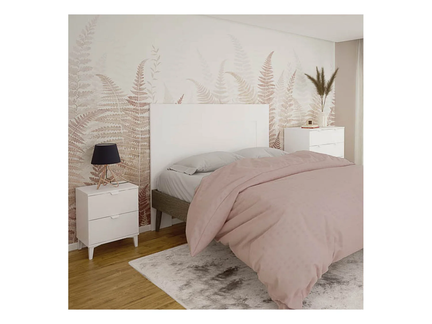 Cabezal para Cama de Matrimonio con patas, Color Blanco, Medidas: 160 cm (Ancho) x 130 cm (Alto) x 2,5 cm (Fondo)