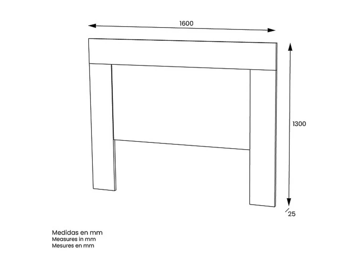 Cabezal para Cama de Matrimonio con patas, Color Blanco, Medidas: 160 cm (Ancho) x 130 cm (Alto) x 2,5 cm (Fondo)