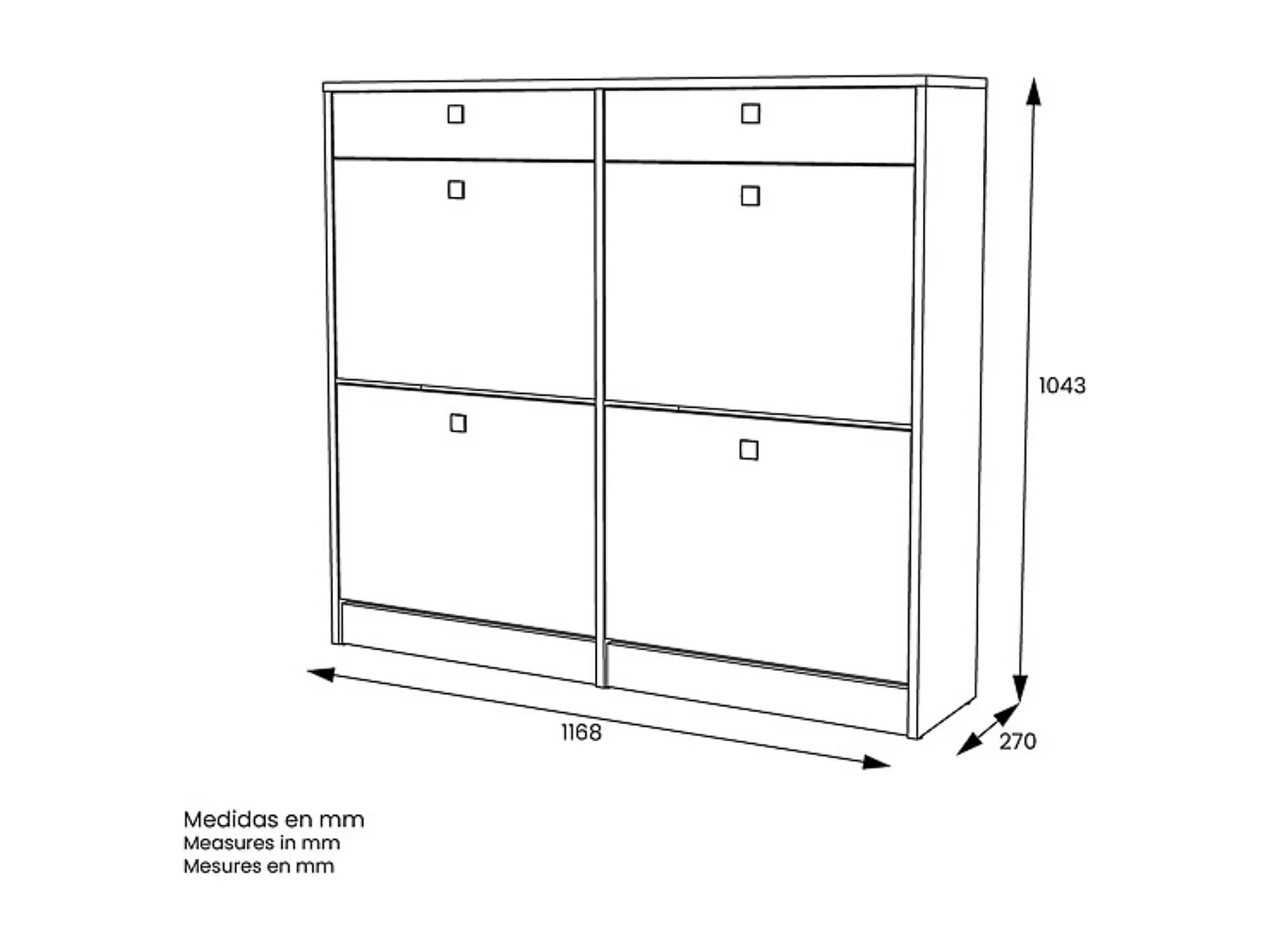 Mueble Zapatero con 4 Puertas y 2 Cajones | Acabado Blanco/Textil | 116,8 x 104,3 x 27 cm