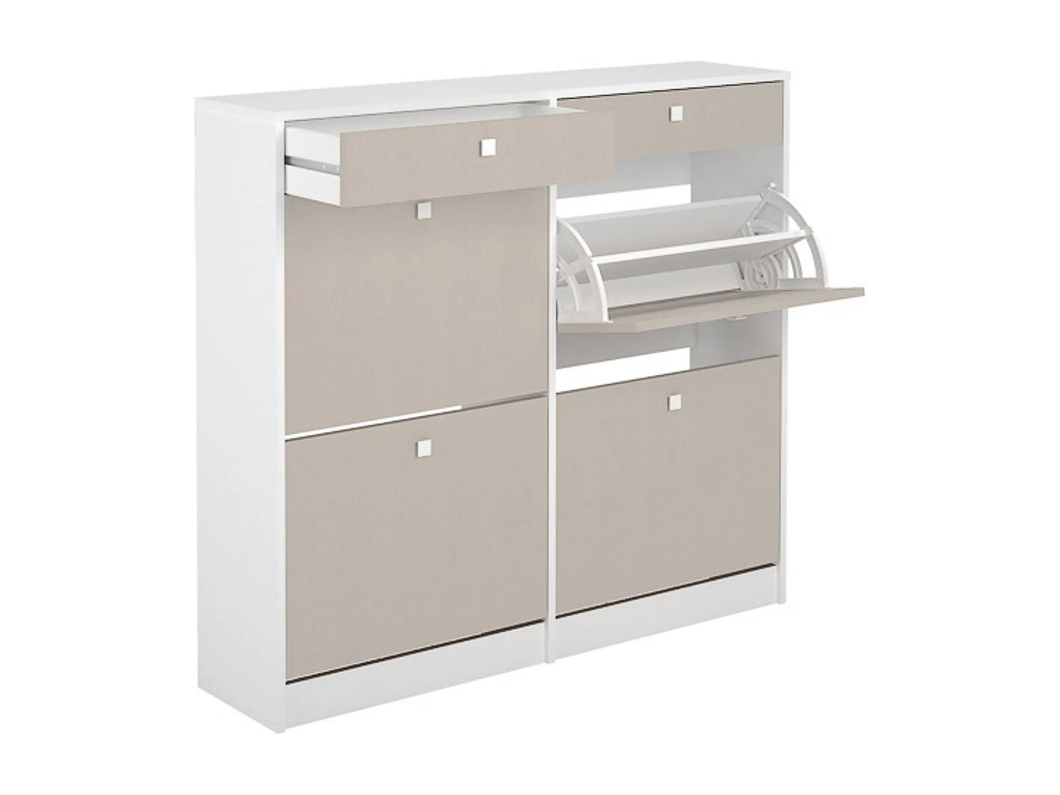 Mueble Zapatero con 4 Puertas y 2 Cajones | Acabado Blanco/Textil | 116,8 x 104,3 x 27 cm