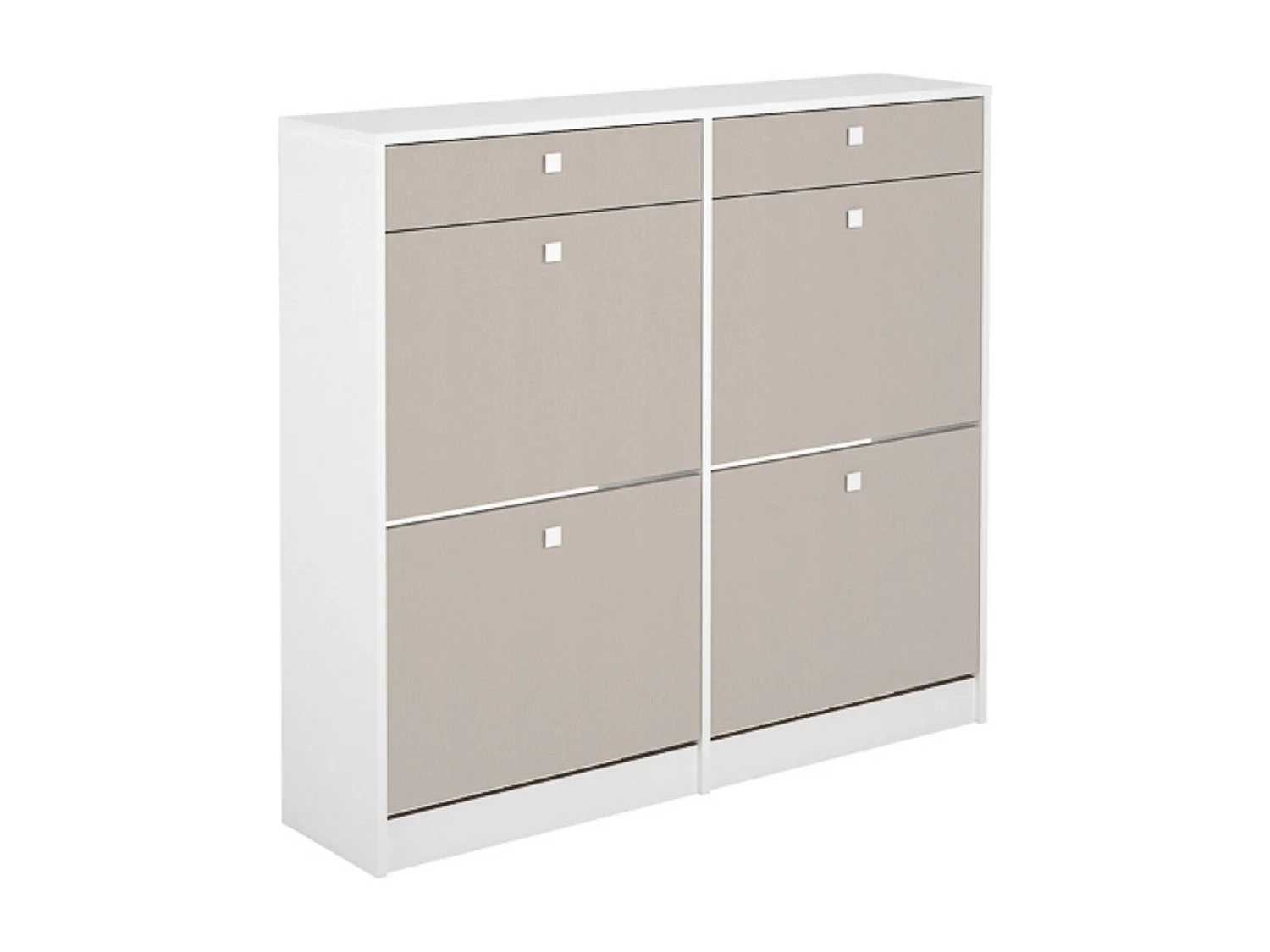 Mueble Zapatero con 4 Puertas y 2 Cajones | Acabado Blanco/Textil | 116,8 x 104,3 x 27 cm