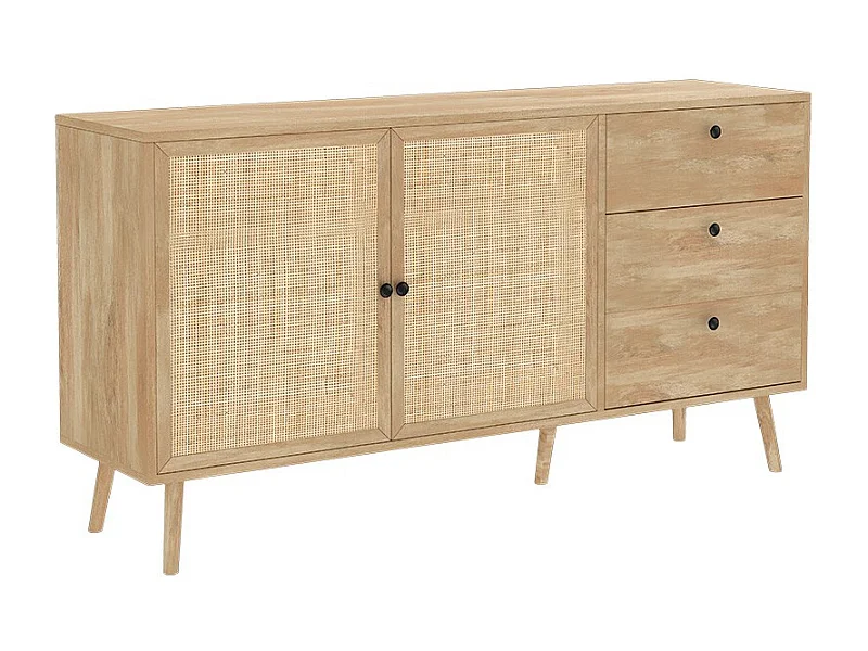 Buffet de Ratán Natural con 3 Cajones y 2 Puertas - 150x39x79 cm - Elegante Almacenamiento para Salón.