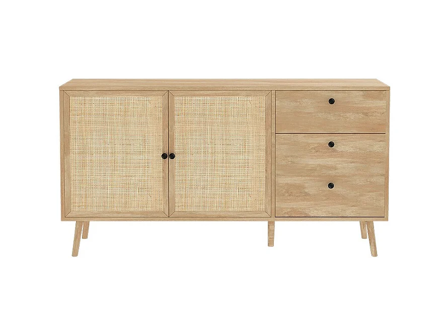 Buffet de Ratán Natural con 3 Cajones y 2 Puertas - 150x39x79 cm - Elegante Almacenamiento para Salón.
