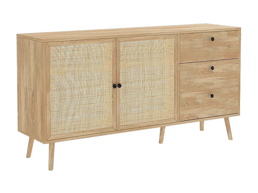 Buffet de Ratán Natural con 3 Cajones y 2 Puertas - 150x39x79 cm - Elegante Almacenamiento para Salón.