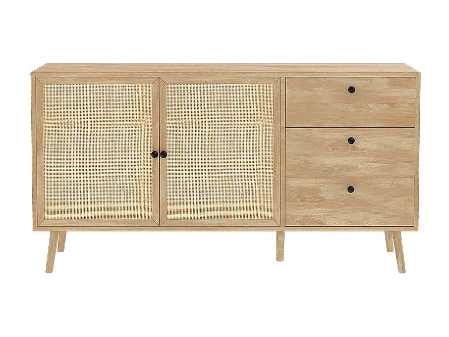 Buffet de Ratán Natural con 3 Cajones y 2 Puertas - 150x39x79 cm - Elegante Almacenamiento para Salón.