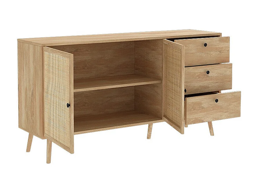 Buffet de Ratán Natural con 3 Cajones y 2 Puertas - 150x39x79 cm - Elegante Almacenamiento para Salón.