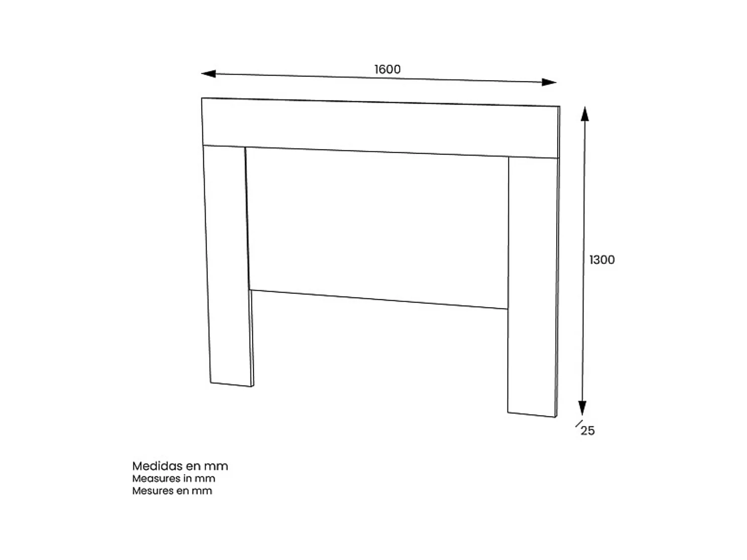 Cabezal para Cama de Matrimonio con patas, Color Blanco y Roble, Medidas: 160 cm (Ancho) x 130 cm (Alto) x 2,5 cm (Fondo)