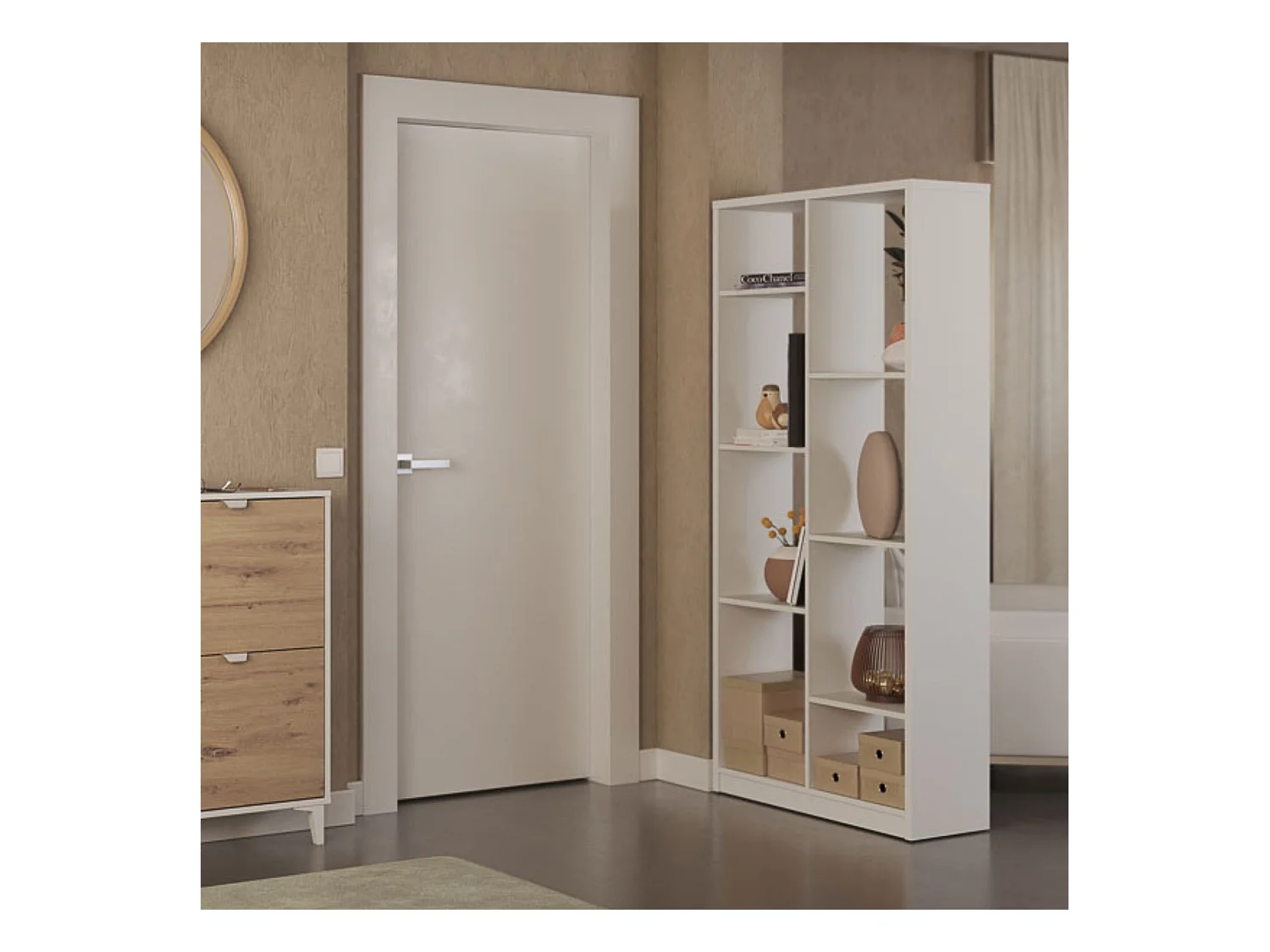 Estantería Alta Salón, Librería, Color Blanco, Medidas: 180 cm (Alto) x 85 cm (Ancho) x 28,5 cm (Fondo