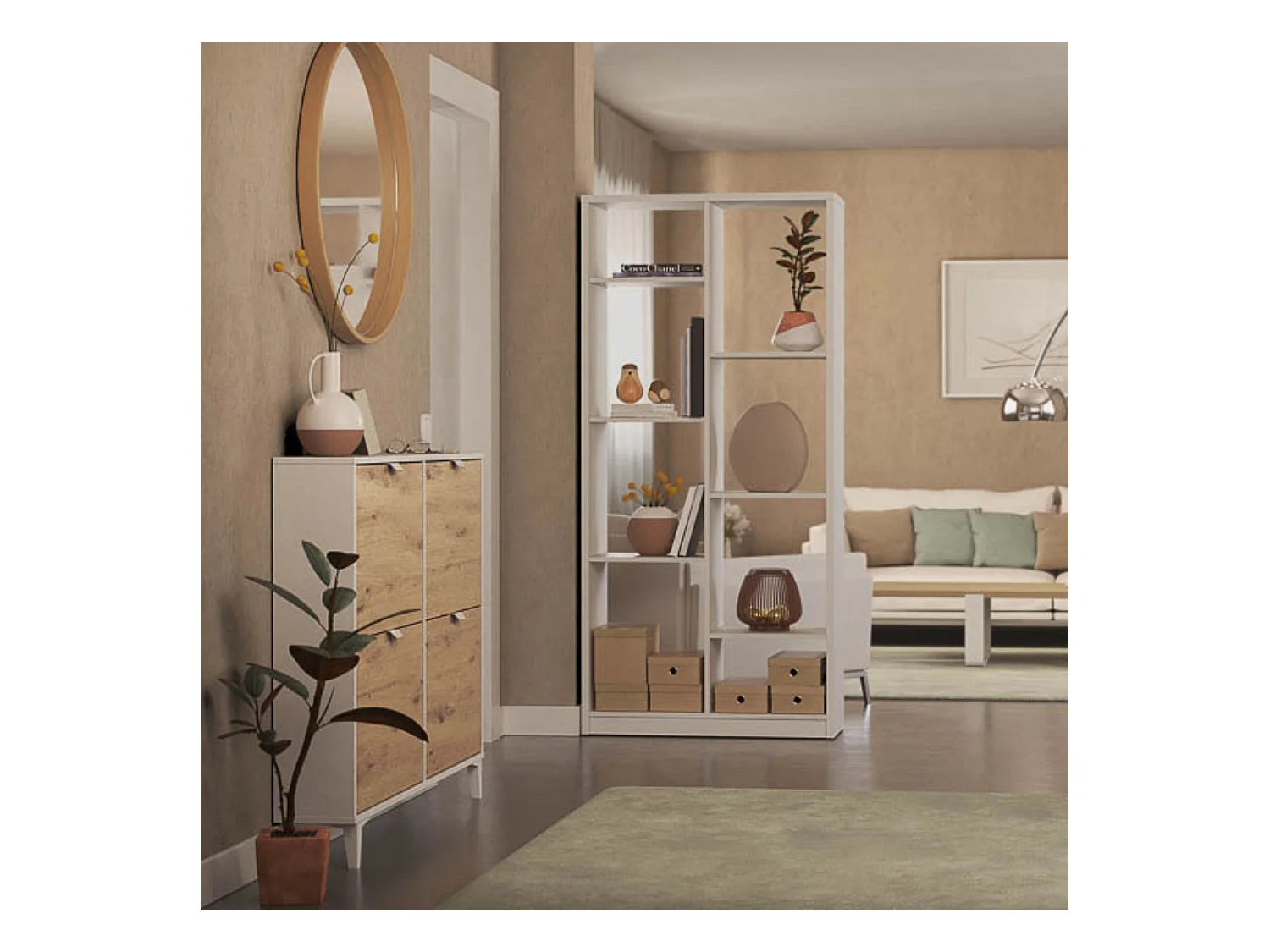 Estantería Alta Salón, Librería, Color Blanco, Medidas: 180 cm (Alto) x 85 cm (Ancho) x 28,5 cm (Fondo