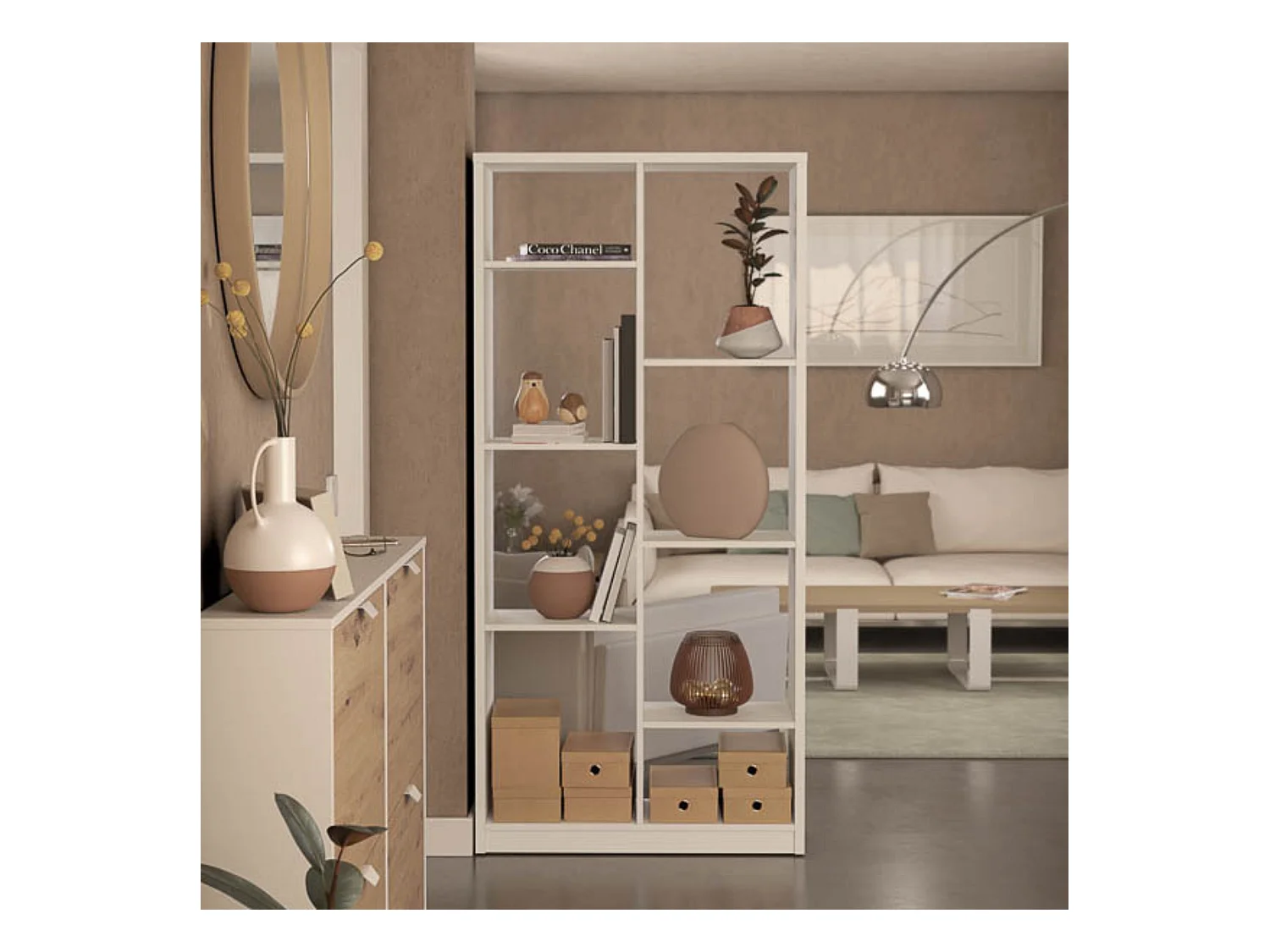 Estantería Alta Salón, Librería, Color Blanco, Medidas: 180 cm (Alto) x 85 cm (Ancho) x 28,5 cm (Fondo