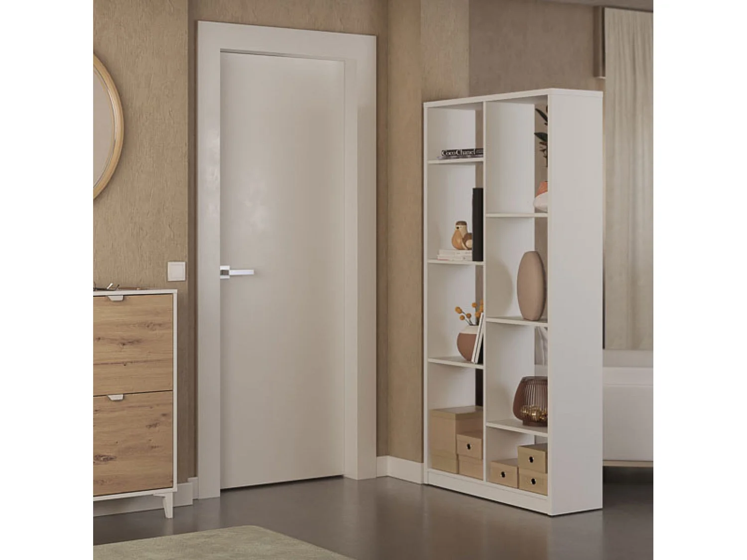 Estantería Alta Salón, Librería, Color Blanco, Medidas: 180 cm (Alto) x 85 cm (Ancho) x 28,5 cm (Fondo