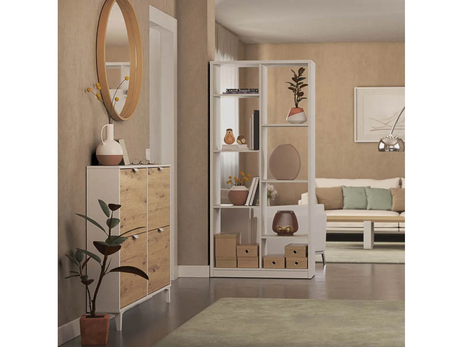 Estantería Alta Salón, Librería, Color Blanco, Medidas: 180 cm (Alto) x 85 cm (Ancho) x 28,5 cm (Fondo