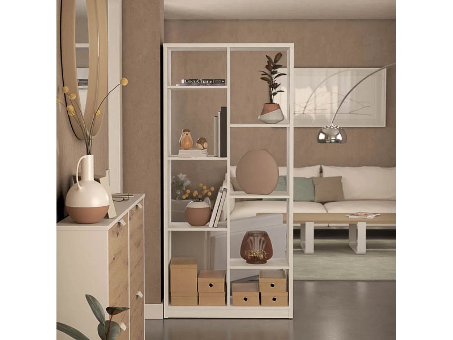 Estantería Alta Salón, Librería, Color Blanco, Medidas: 180 cm (Alto) x 85 cm (Ancho) x 28,5 cm (Fondo