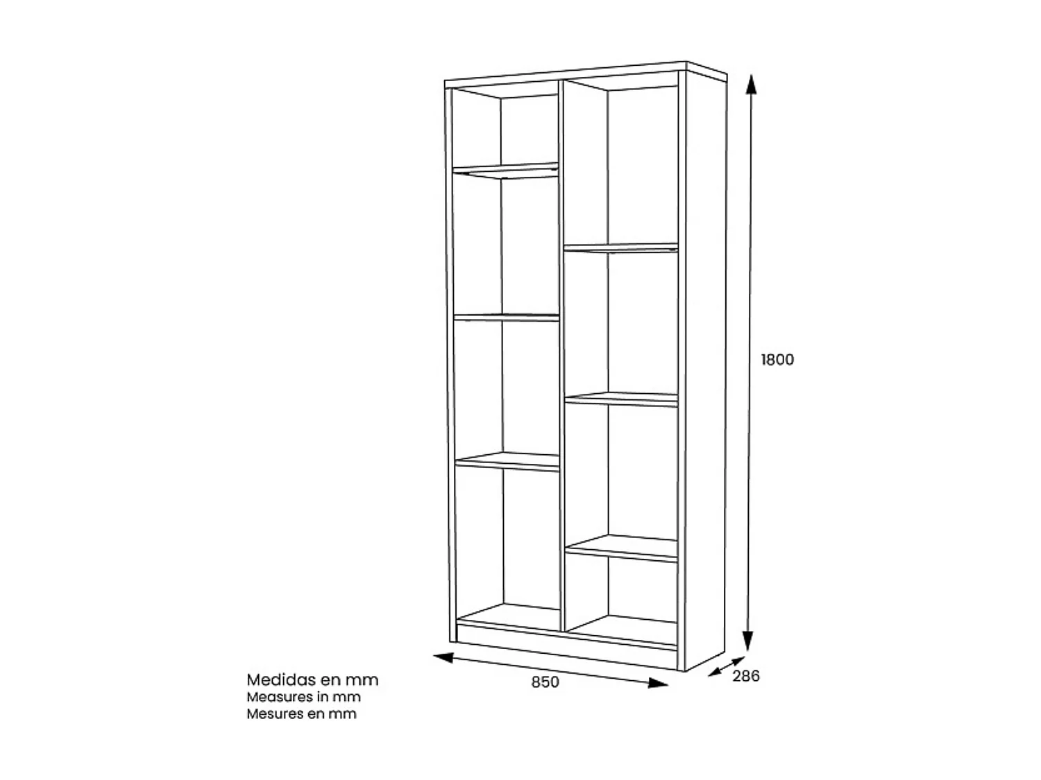 Estantería Alta Salón, Librería, Color Blanco, Medidas: 180 cm (Alto) x 85 cm (Ancho) x 28,5 cm (Fondo