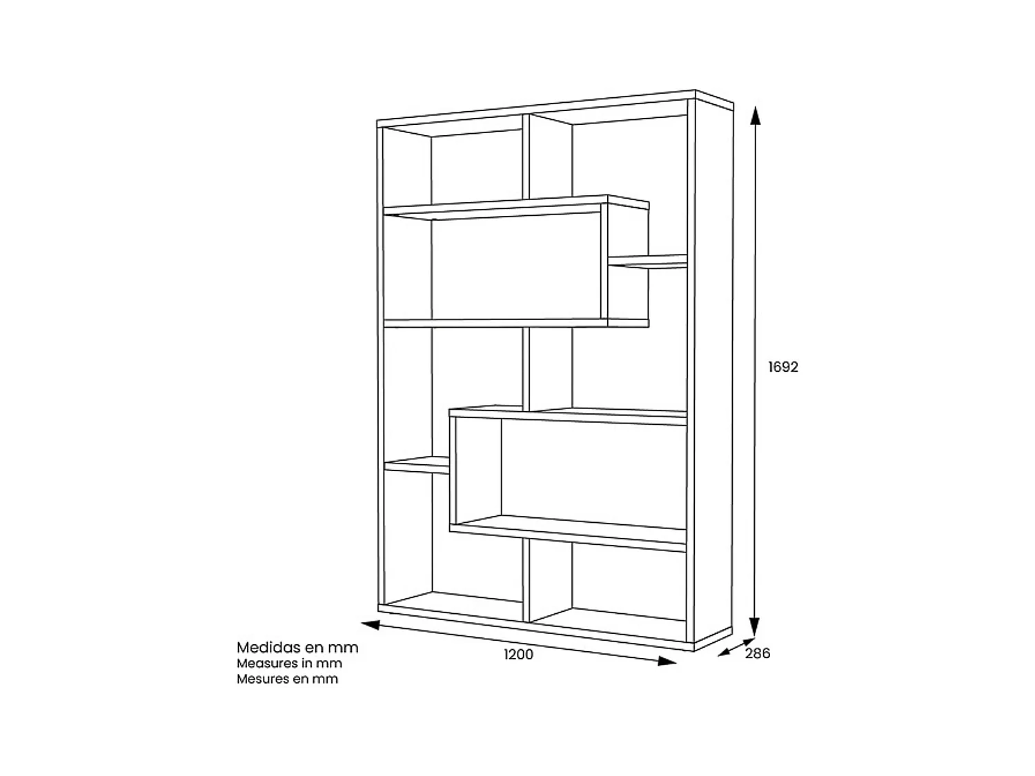 Estantería Geométrica Blanca para Salón con Múltiples Estantes – 169 x 120 x 28 cm (alto x ancho x fondo)