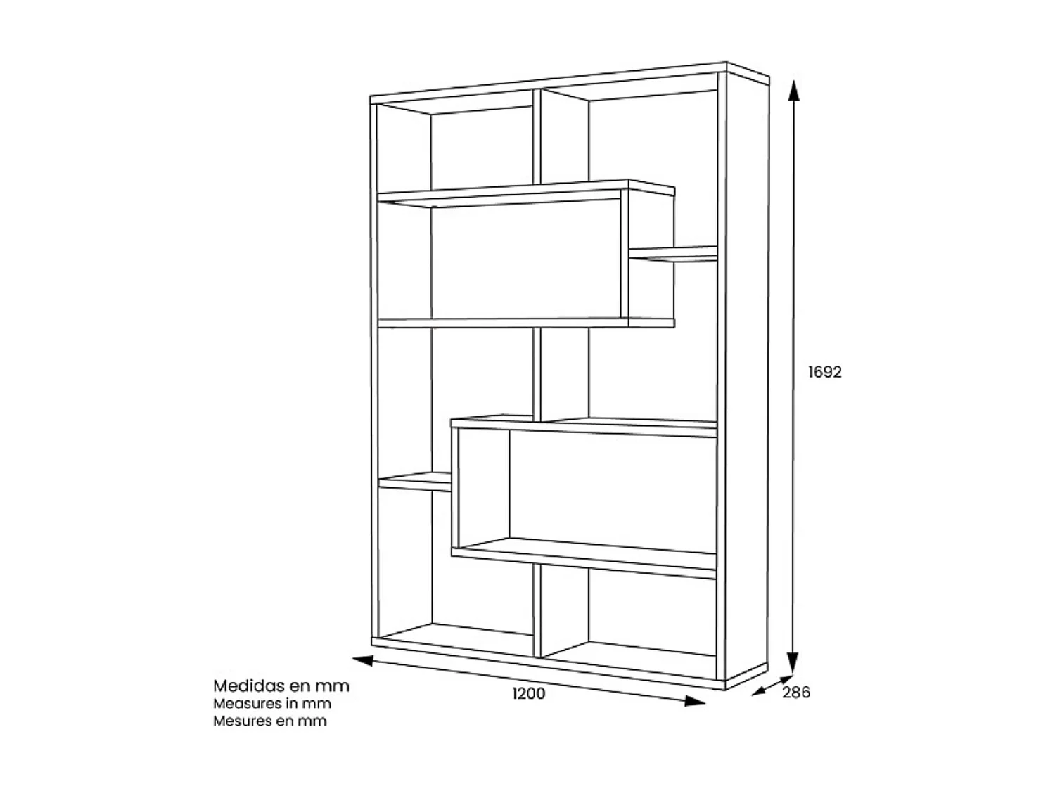 Estantería Geométrica Blanca para Salón con Múltiples Estantes – 169 x 120 x 28 cm (alto x ancho x fondo)