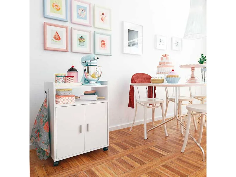 Mueble Auxiliar para Microondas – Acabado Blanco – 79,5 x 60 x 40 cm (alto x ancho x fondo)