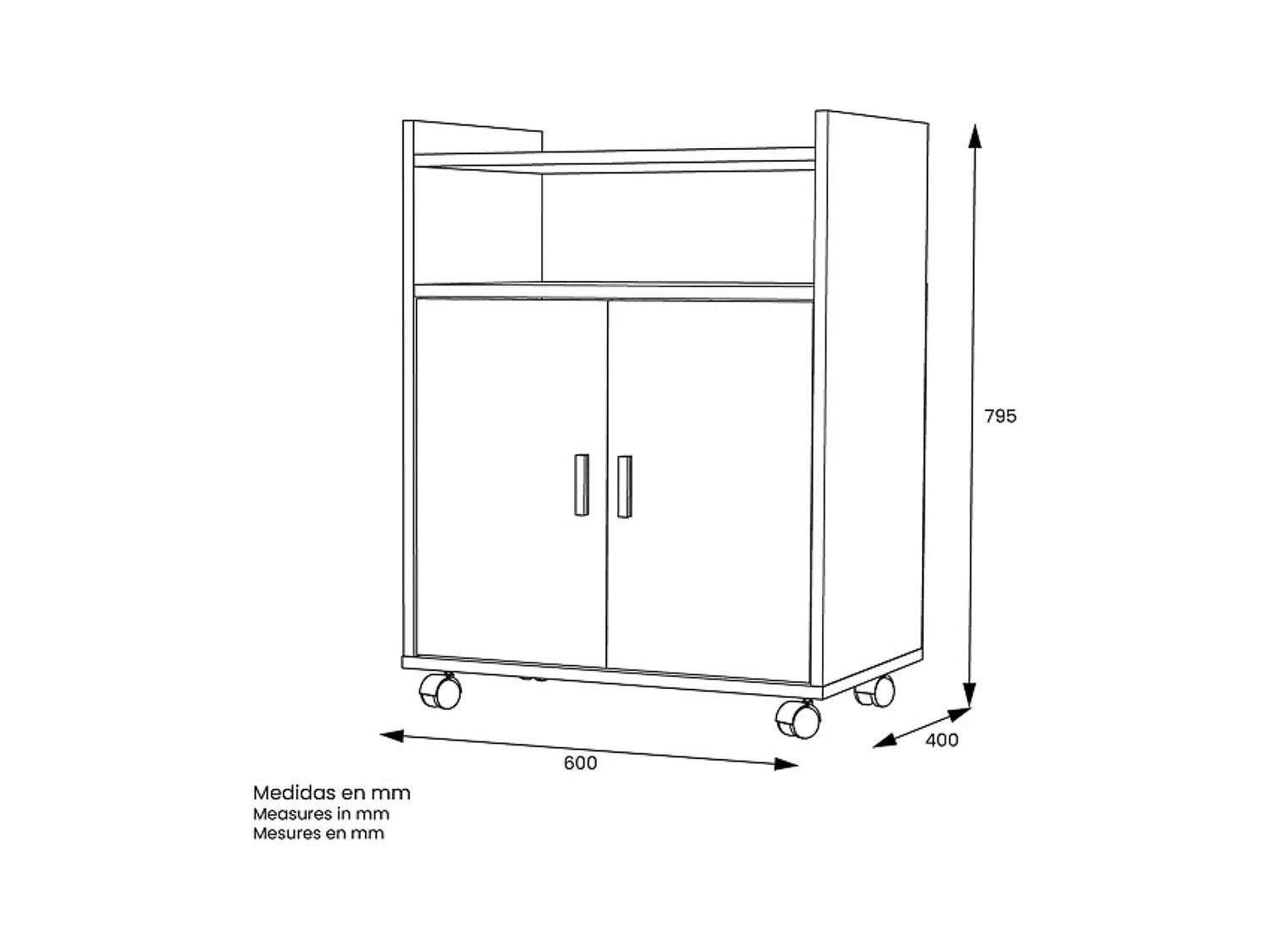 Mueble Auxiliar para Microondas – Acabado Blanco – 79,5 x 60 x 40 cm (alto x ancho x fondo)