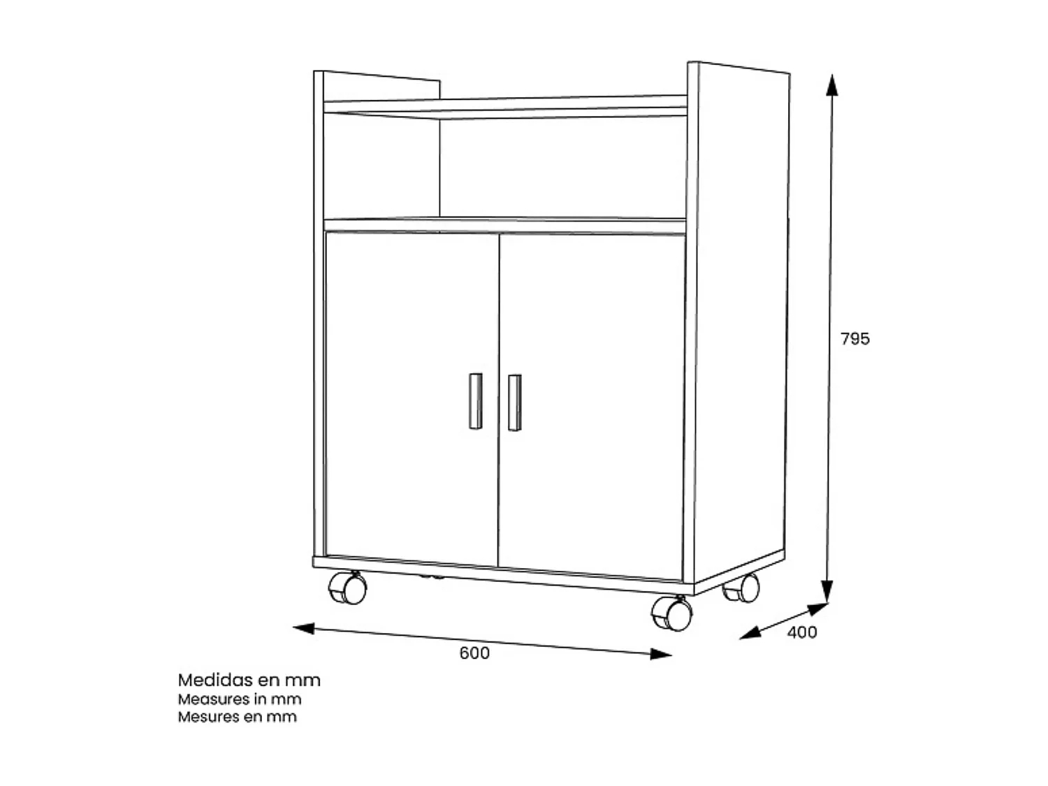 Mueble Auxiliar para Microondas – Acabado Blanco – 79,5 x 60 x 40 cm (alto x ancho x fondo)