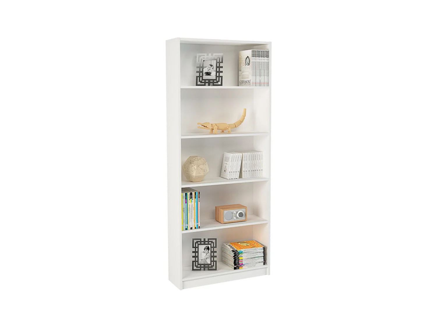 Estantería Alta Salón, Librería, Color Blanco, Medidas: 180 cm (Alto) x 75 cm (Ancho) x 25 cm (Fondo)