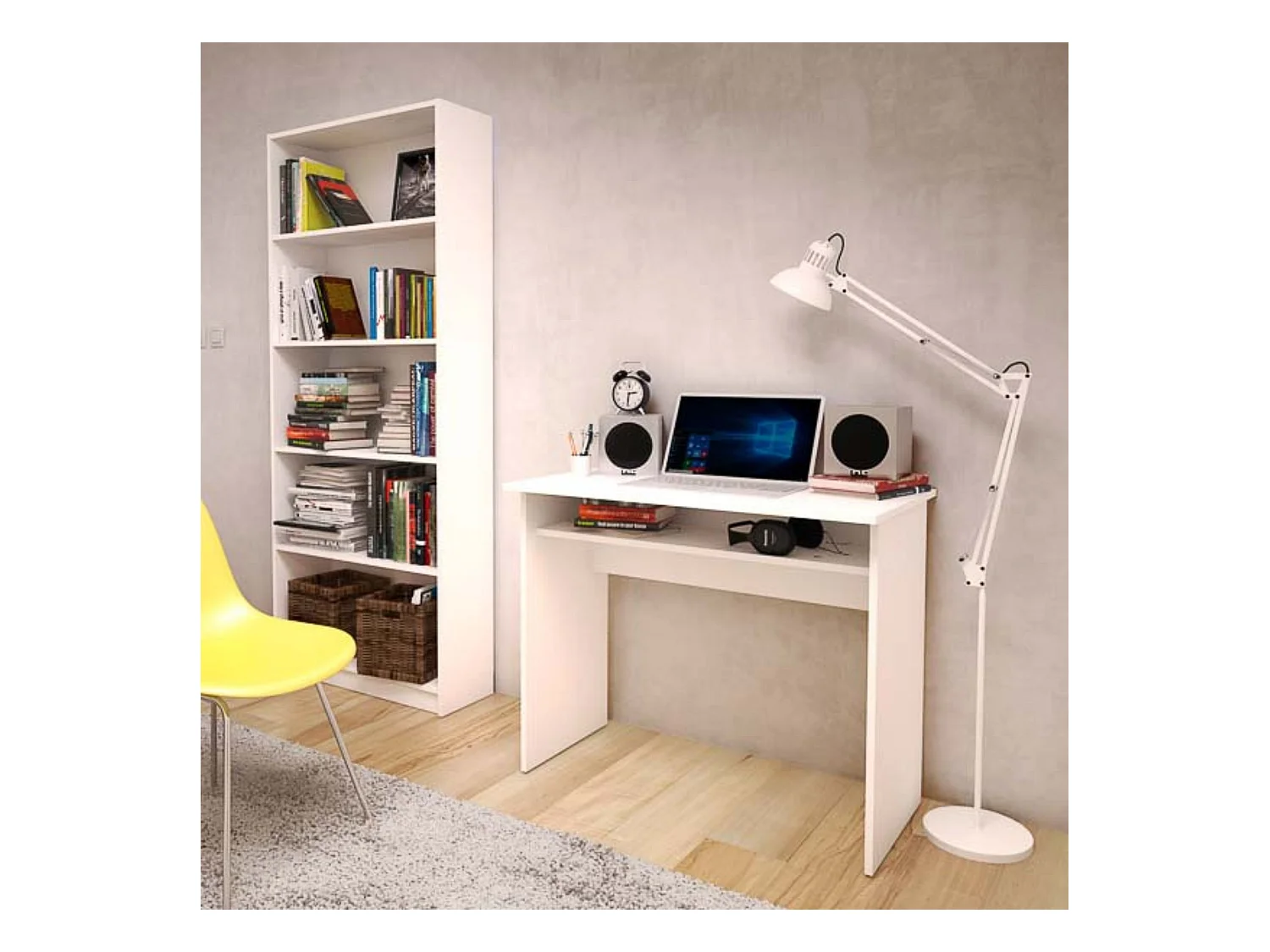 Estantería Alta Salón, Librería, Color Blanco, Medidas: 180 cm (Alto) x 75 cm (Ancho) x 25 cm (Fondo)