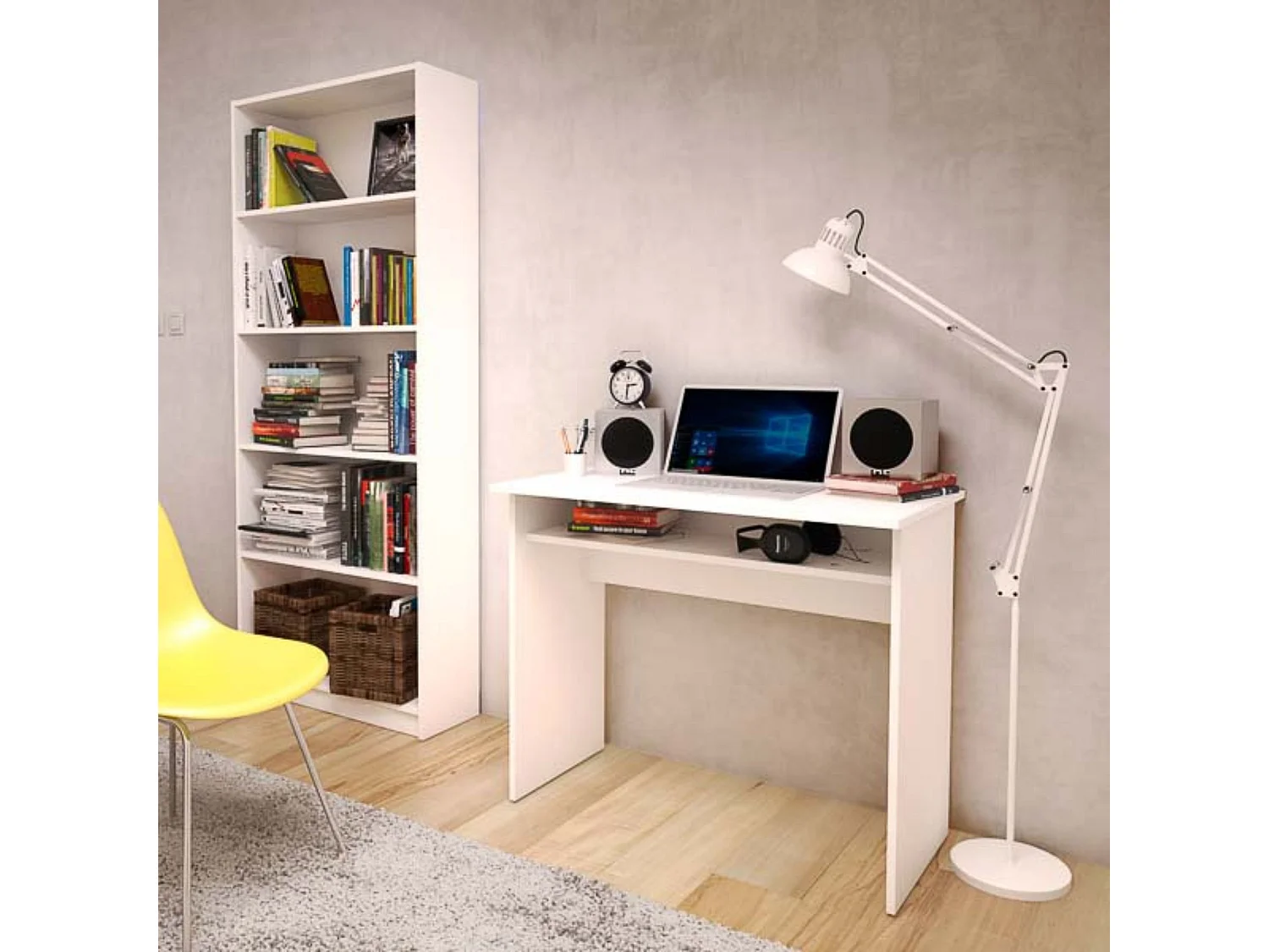 Estantería Alta Salón, Librería, Color Blanco, Medidas: 180 cm (Alto) x 75 cm (Ancho) x 25 cm (Fondo)