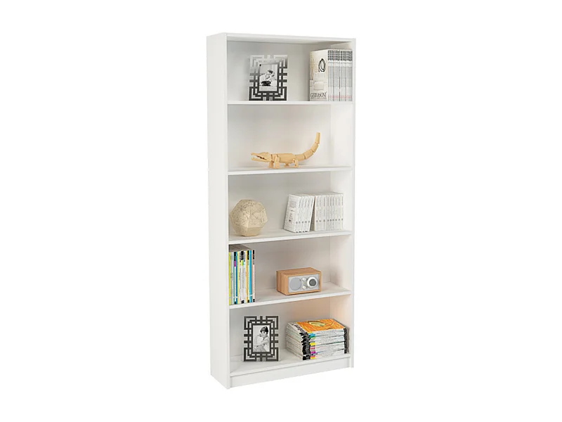 Estantería Alta Salón, Librería, Color Blanco, Medidas: 180 cm (Alto) x 75 cm (Ancho) x 25 cm (Fondo)
