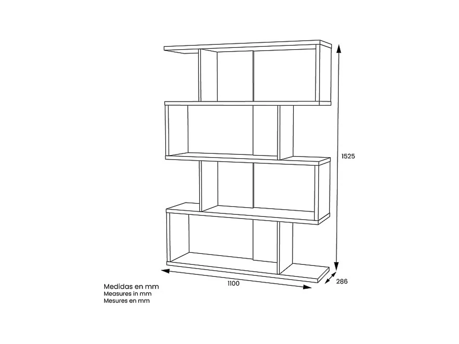 Estantería Salón, Librería, Color Blanco y Roble, Medidas: 152 cm (Alto) x 110 cm (Ancho) x 28,5 cm (Fondo